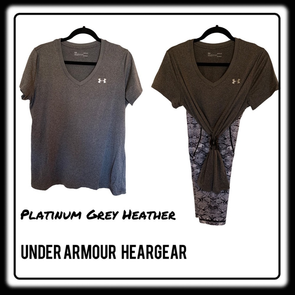 Under Armour HeatGear Platinum Grey Heather workout shirt. size Large.